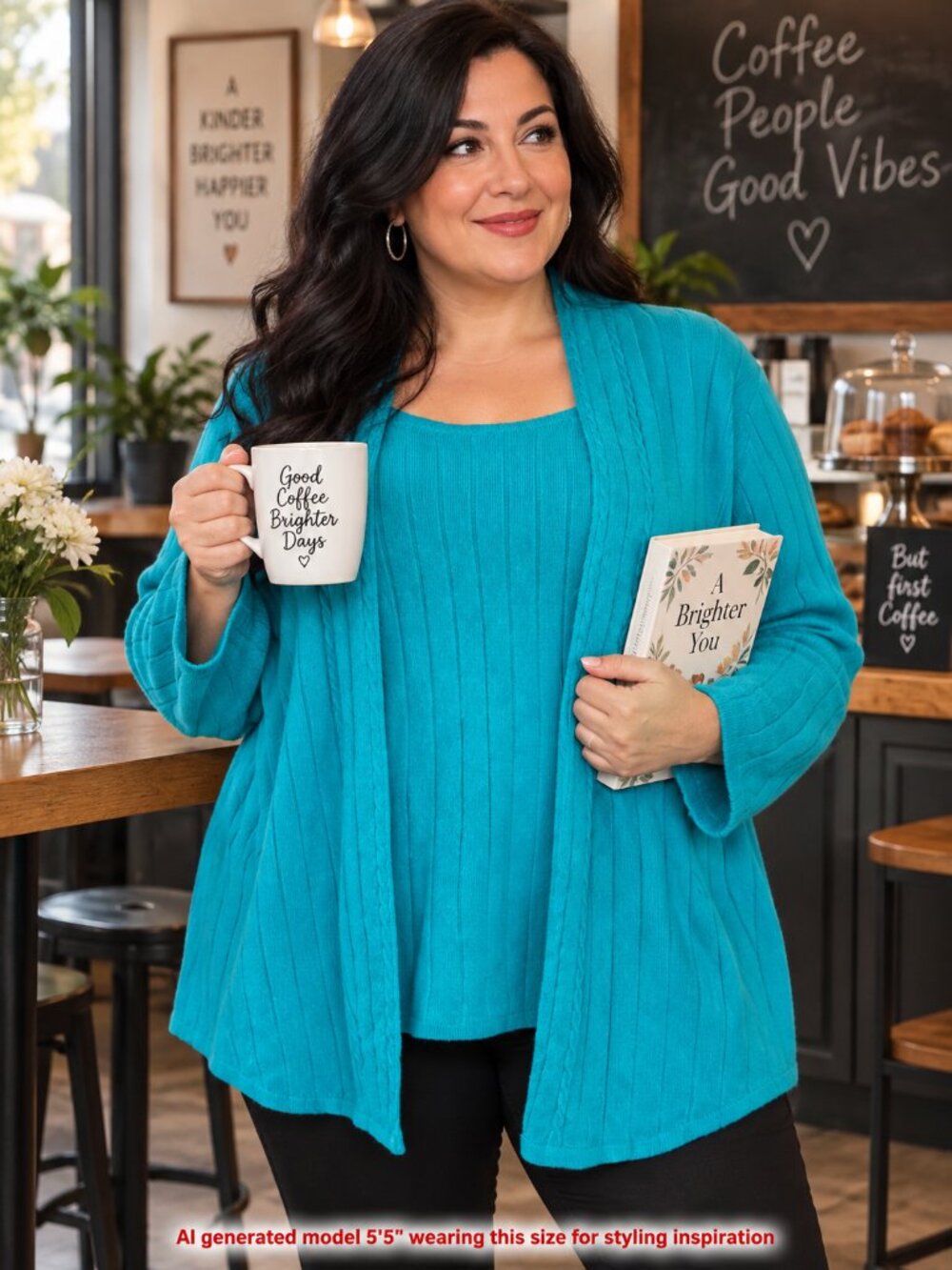 White Stag 18W 20W Teal Faux Twinset Layered Look Cable Knit Sweater